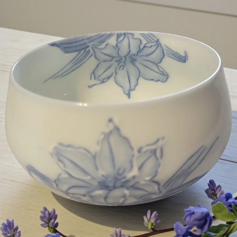 NWT Vtg Pier 1 Arita Ware Sometsuke Porcelain Teacup Japanese Blue Orchid Iris 1